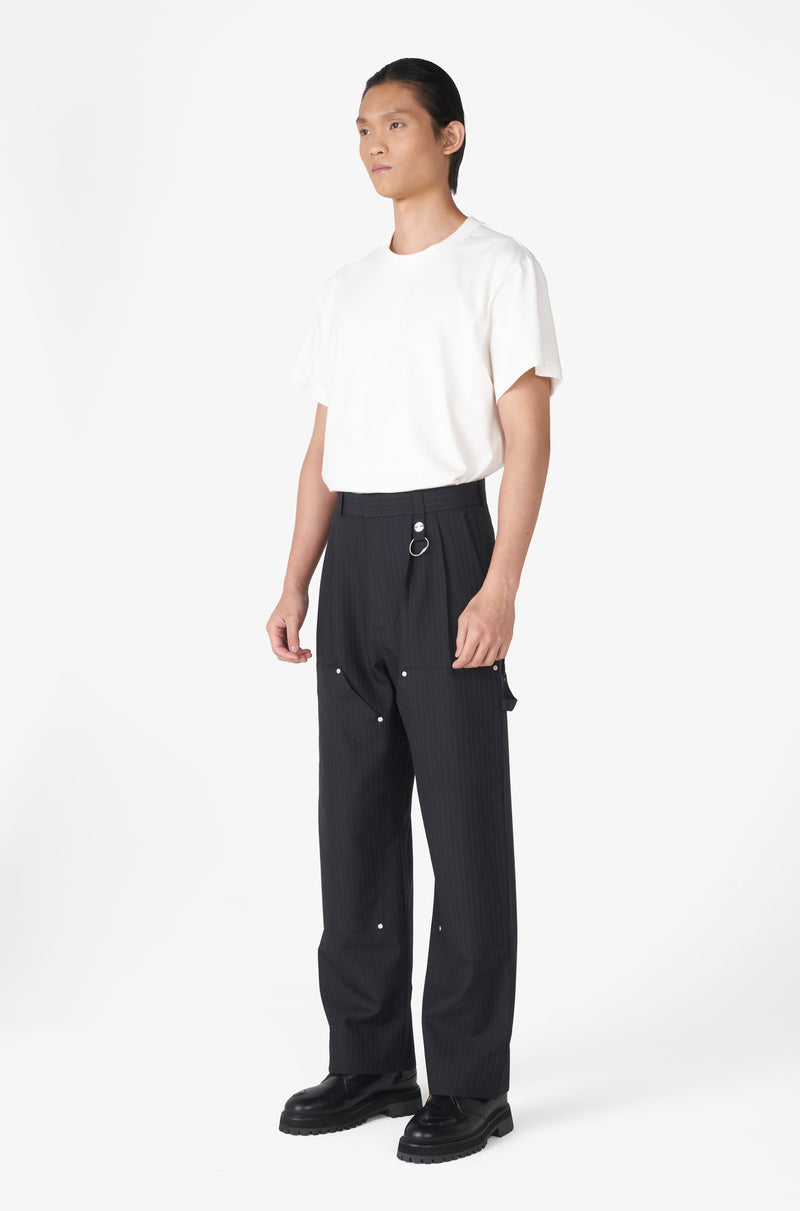 TAILORED WORKER DOUBLE KNEE TROUSERS PINSTRIPE